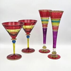Vintage Pier 1 Imports Hand Painted Martini & Champagne Glasses